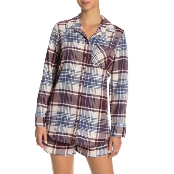 free press Other - Free Press Plaid Flannel Nightshirt Burgundy Sara